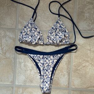 Floral Bikini Set with Navy Accents